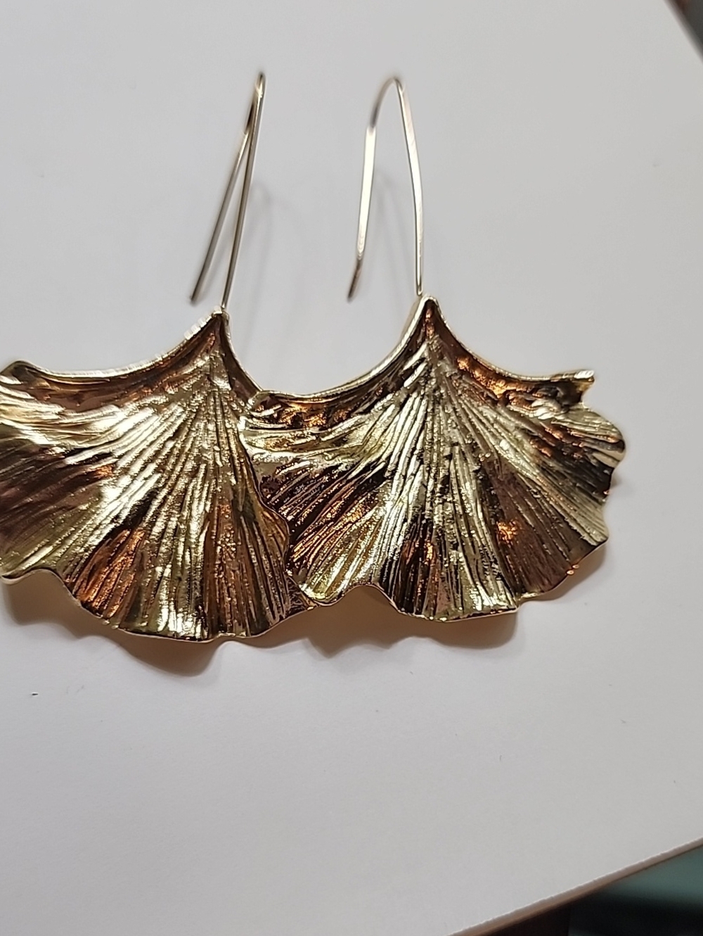 Textured Gold Ginkgo Leaf Hook Earrings